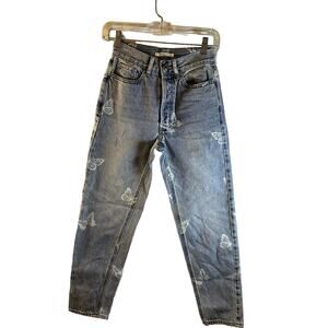 Pacsun Girls Ultra High-Rise Slim White Butterfly Jeans 23 Small